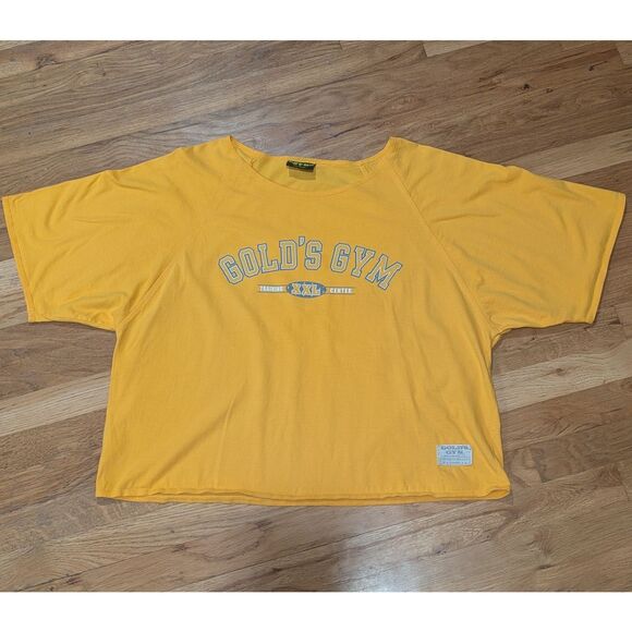 Vintage Gold’s Gym Cropped T-Shirt Men’s L Yellow Y2K Training Center Cutoff... - Picture 5 of 11